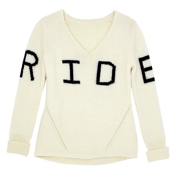 Goode Rider Women's Cream RIDE Sweater with Black Lettering XS - Picture 2 of 3